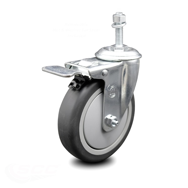 5 Inch Thermoplastic Rubber Swivel 3/8 Inch Stem Caster with Total Lock Brake